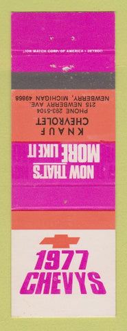 Matchbook Cover - 1977 Chevrolet Knauf Newberry MI