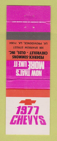 Matchbook Cover - 1977 Chevrolet Federick Simmons Oldsmobile Lake Providence LA