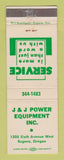 Matchbook Cover - J&J Power Equipment Eugene OR