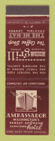 Matchbook Cover - Ambassador Hotel Washington DC