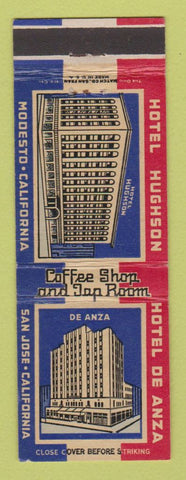 Matchbook Cover - Hotel Hughson De Anza San Jose Modesto CA