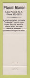Matchbook Cover - Placid Manor The Frankels Lake Placid NY