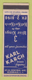 Matchbook Cover - Karl Karch 3 Wise Kings Glendale LI NY
