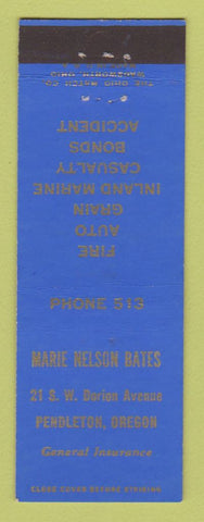 Matchbook Cover - Marine Nelson Bates Insurance Pendleton OR