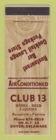 Matchbook Cover - Club 13 Dover DE