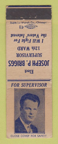 Matchbook Cover - Joseph Briggs 12th Ward Supervisor Election NY WEAR