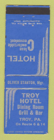 Matchbook Cover - Troy Hotel Troy PA