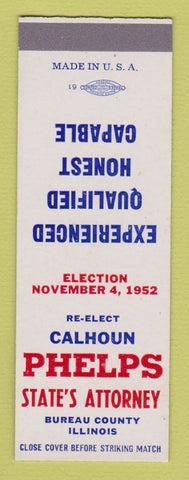 Matchbook Cover - Calhoun Phelps State's Attorney Bereaut County IL SAMPLE