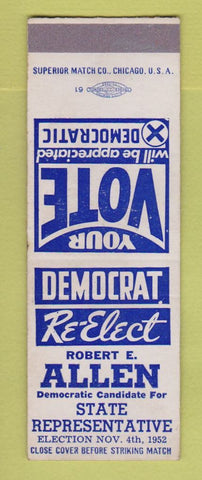 Matchbook Cover - Robert Allen State Rep Election 1952 SAMPLE