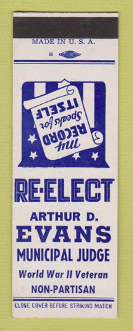 Matchbook Cover - Arthur Evans Municipal Judge Election SAMPLE