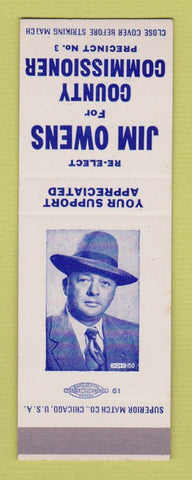 Matchbook Cover - Jim Oewns County Commissioner Election SAMPLE