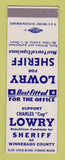 Matchbook Cover - Charles Lowry Sheriff Winnebago County SAMPLE