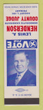 Matchbook Cover - Lewis Henderson County Judge Election 1953 SAMPLE