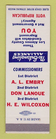 Matchbook Cover - Los Alamos County Elections AL Embery Don Lanoue SAMPLE