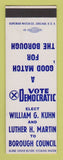 Matchbook Cover - Election William Kuhn Luther Martin Borough Council SAMPLE