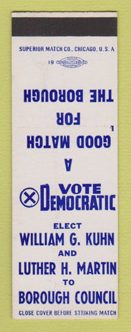 Matchbook Cover - Election William Kuhn Luther Martin Borough Council SAMPLE