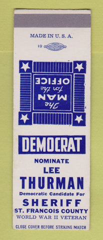 Matchbook Cover - Lee Thurman Sheriff Election St Francois County SAMPLE