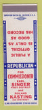 Matchbook Cover - Earl Singer Roland Kasting Commissioner Election SAMPLE