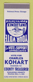 Matchbook Cover - Charles Kohart County Treasurer Paulding 1952 SAMPLE