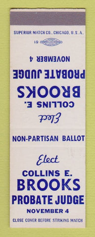 Matchbook Cover - Collins Brooks Probate Judge Election SAMPLE