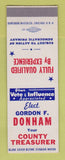 Matchbook Cover - Gordon Donham County Treasurer Election SAMPLE