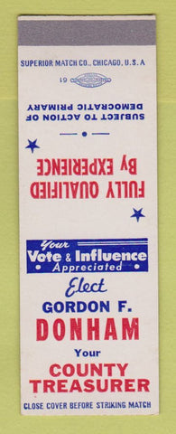 Matchbook Cover - Gordon Donham County Treasurer Election SAMPLE