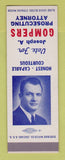 Matchbook Cover - Joseph Gompers Prosecuting Attorney Election SAMPLE