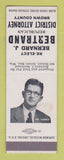 Matchbook Cover - Bernard Bertrand District Attorney Green Bay WI SAMPLE