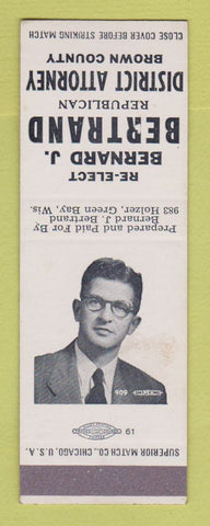 Matchbook Cover - Bernard Bertrand District Attorney Green Bay WI SAMPLE