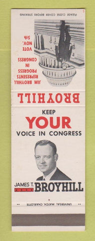 Matchbook Cover - James Broyhill Congress Election SAMPLE