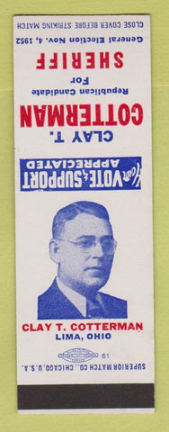 Matchbook Cover - Clay Cotterman Sheriff Election Lima OH SAMPLE