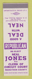 Matchbook Cover - Neal Jones Clerk of Circuit Court Marathon County WI SAMPLE