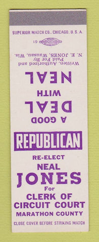 Matchbook Cover - Neal Jones Clerk of Circuit Court Marathon County WI SAMPLE