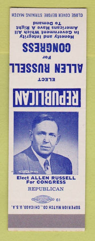 Matchbook Cover - Allen Russell for Congress Election SAMPLE