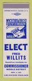 Matchbook Cover - Fred Willits Commissioner Election SAMPLE