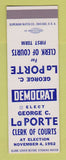 Matchbook Cover - George LaPorte Clerk of Courts Election SAMPLE