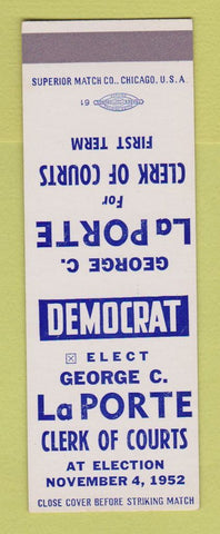 Matchbook Cover - George LaPorte Clerk of Courts Election SAMPLE