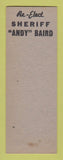 Matchbook Cover - Andrew Baird Sheriff Election SAMPLE
