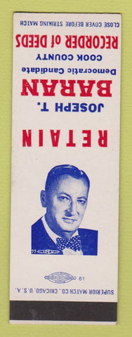Matchbook Cover - Joseph Barth Cook County Recorder of Deeds Election SAMPLE