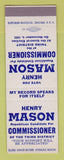 Matchbook Cover - Henry Mason Commissioner Election 1952 SAMPLE