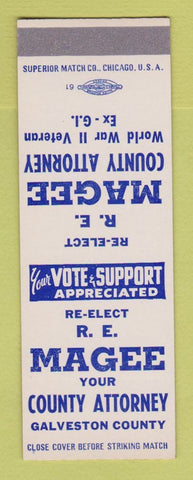 Matchbook Cover - RE Magee County Attorney Election Galveston SAMPLE
