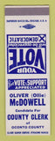 Matchbook Cover - Oliver McDowell County Clerk Oconto SAMPLE