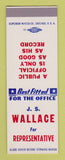 Matchbook Cover - JS Wallace for Representative  SAMPLE