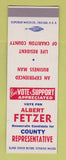 Matchbook Cover - Albert Fetzer County Rep Election Chariton SAMPLE