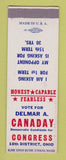 Matchbook Cover - Delmar Canaday Congress Election OH Ohio SAMPLE