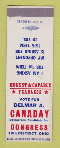 Matchbook Cover - Delmar Canaday Congress Election OH Ohio SAMPLE