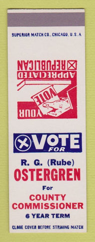 Matchbook Cover - RG Rube Ostergren County Commissioner Election SAMPLE
