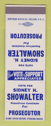 Matchbook Cover - Sidney Showalter Prosecutor Election SAMPLE