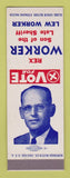 Matchbook Cover - Rex Worker Sheriff Election SAMPLE