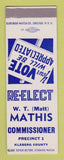 Matchbook Cover - WT Matt Mathis Commissioner Election Kleberg County SAMPLE